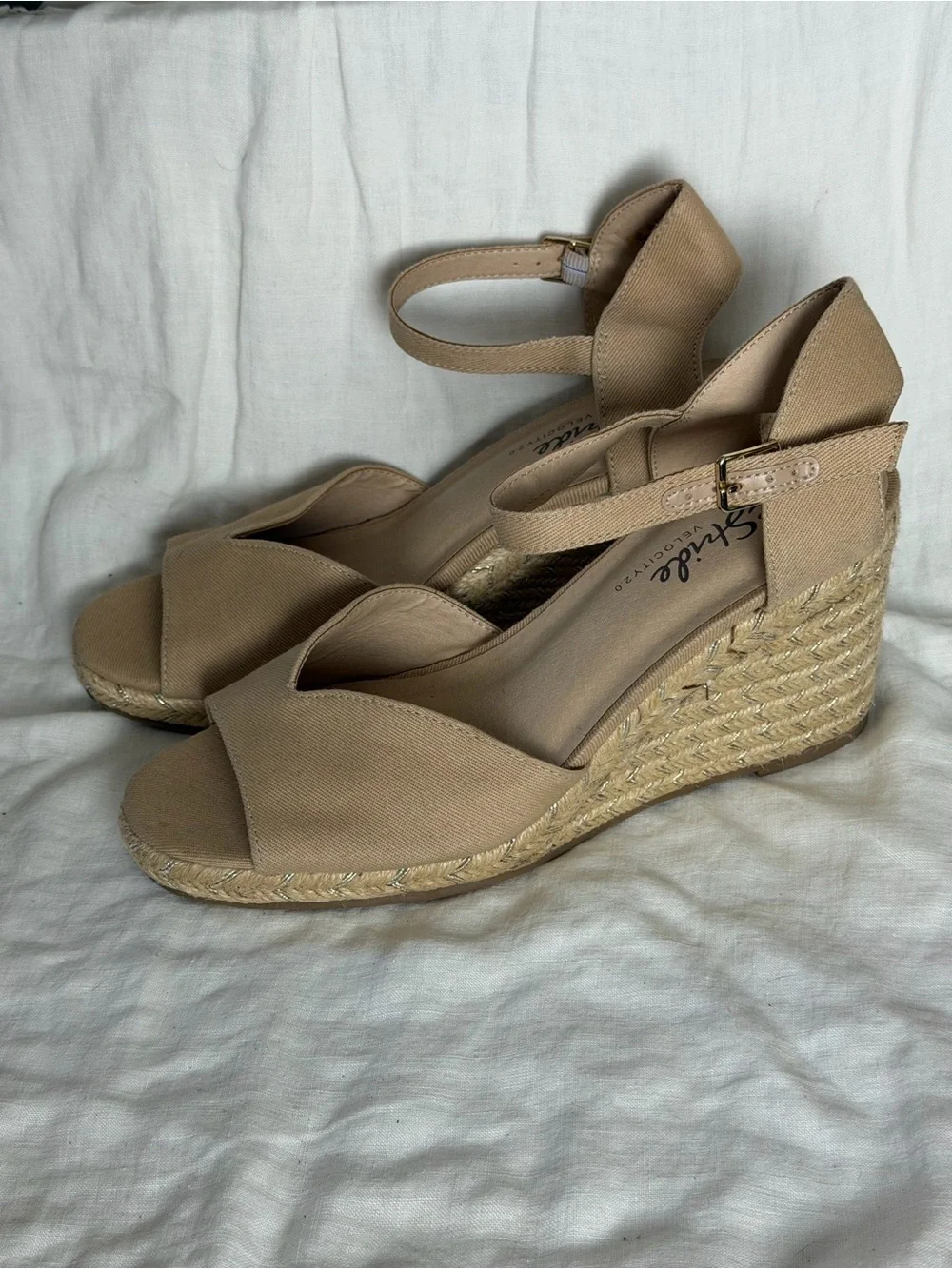 Life Stride Neutral Beige Espadrille Wedge Sandals